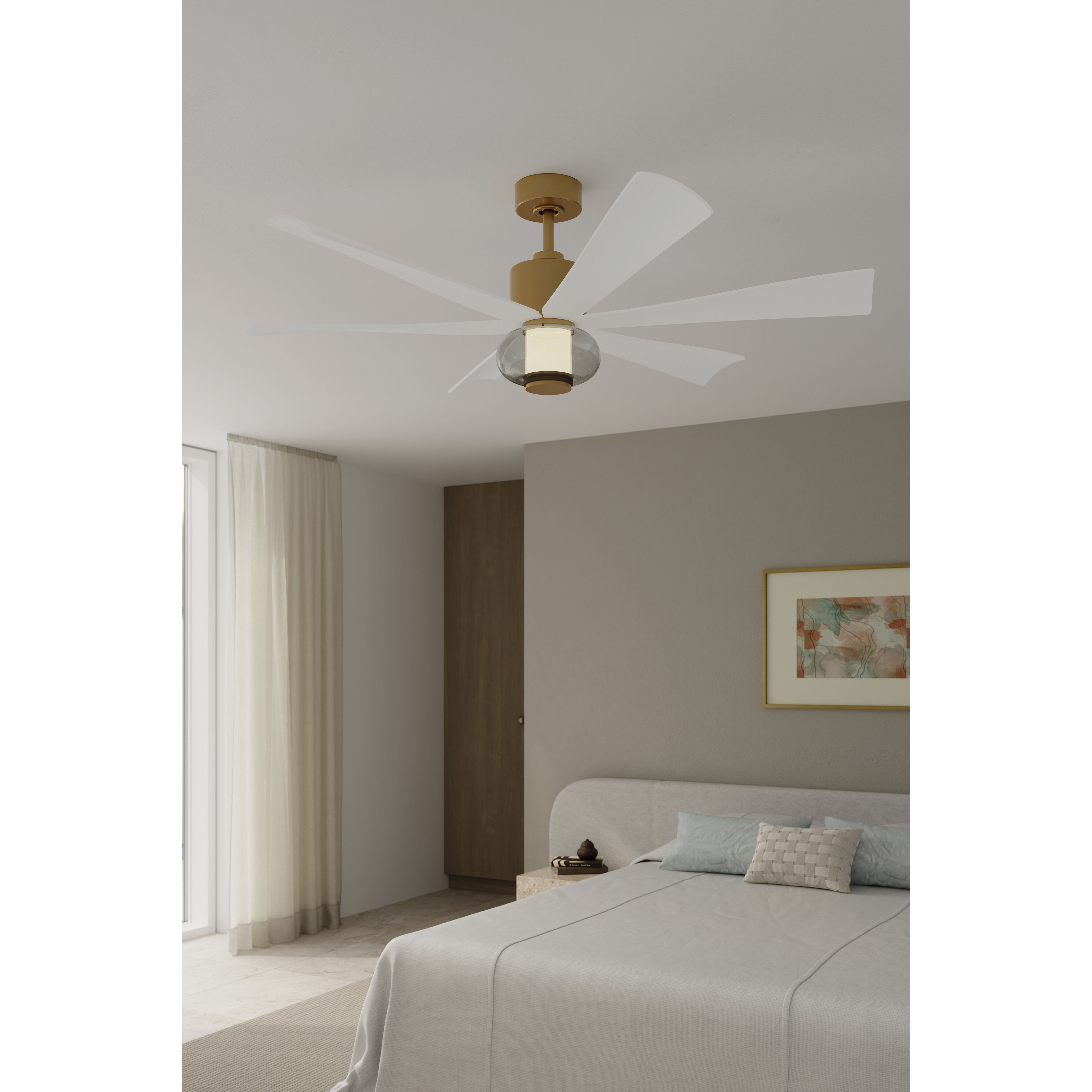 Veyra 56 inch Legacy Brass with Alabaster White Blades Smart Ceiling Fan