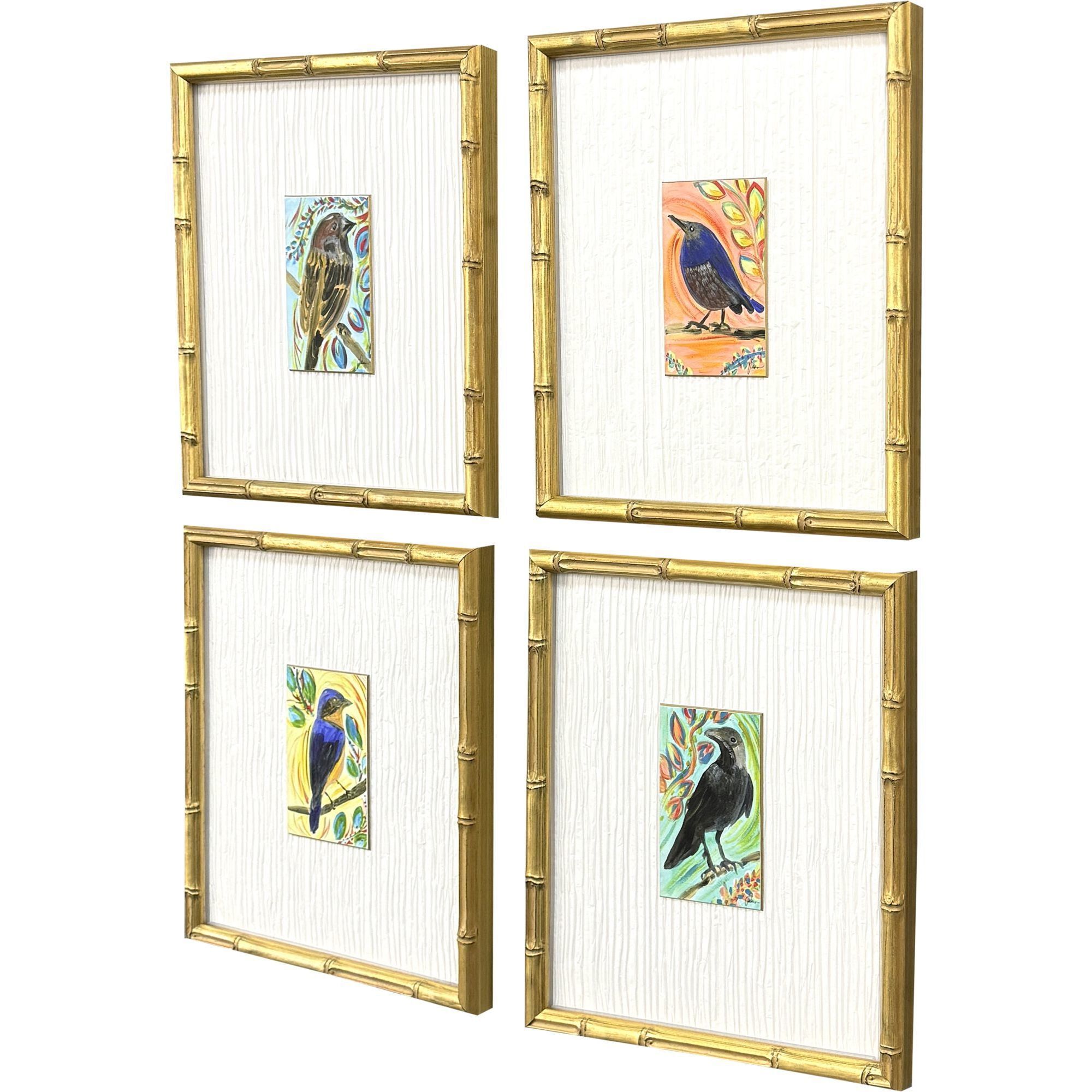 Sassy Birds Blue and Orange and Yellow and Multi Framed Art