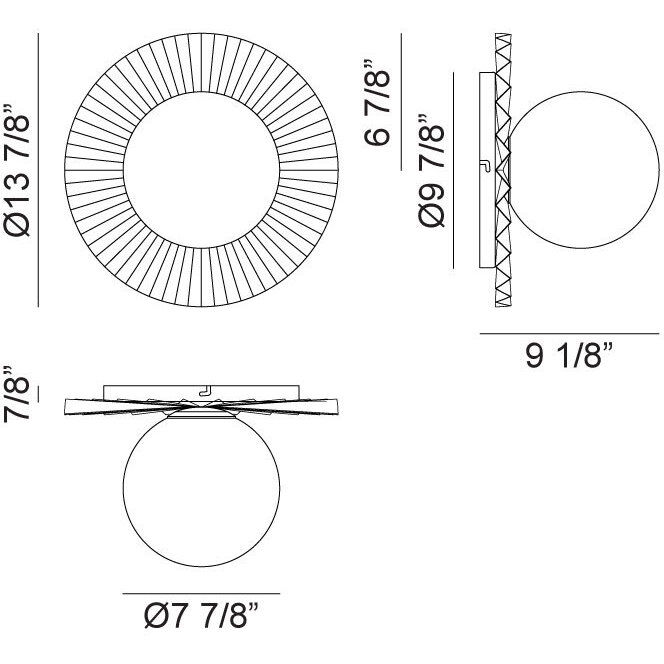 Modern Ruff Wall Sconce Wall Light in Matte Gold and Opal Glass