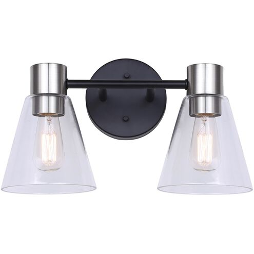 Davina 2 Light 14.5 inch Black/Brushed Nickel Vanity Light Wall Light