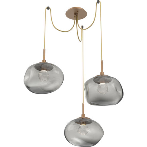 Nova LED 19 inch Novel Brass Swag Multi-Pendant Ceiling Light in 2700K LED, Zircon Inner - Smoke Outer