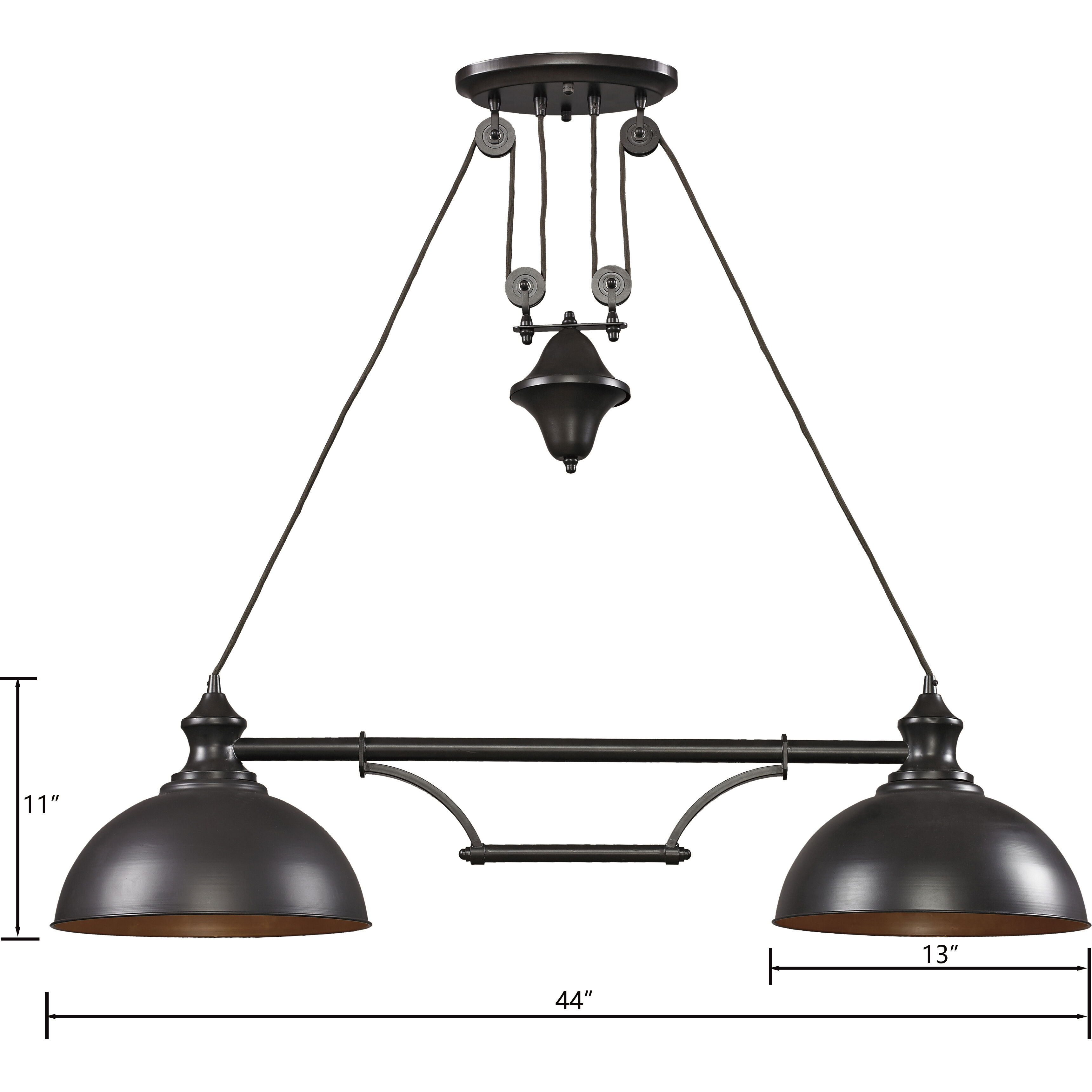 Farmhouse 2 Light 44 inch Oil Rubbed Bronze Linear Chandelier Ceiling Light