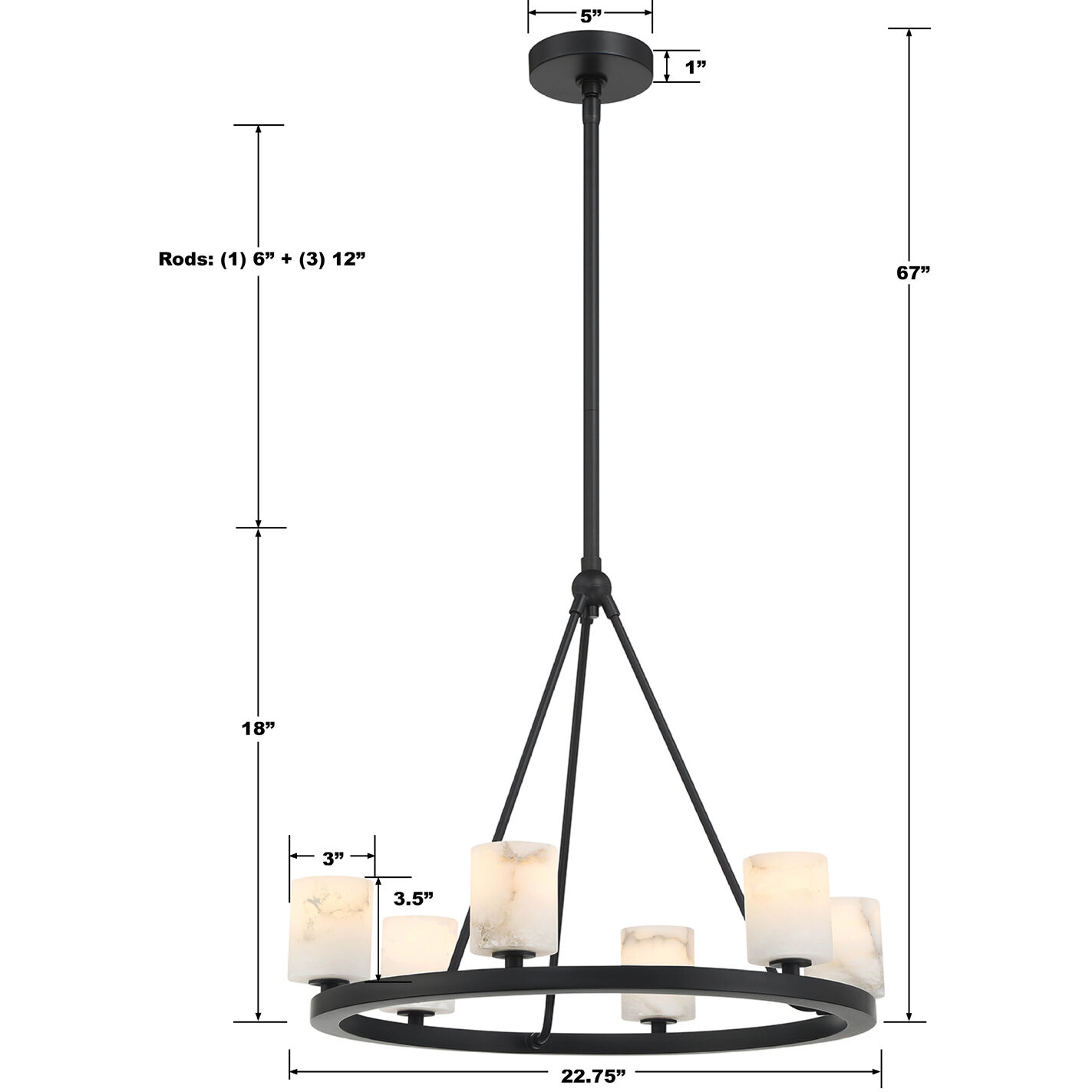 Aragon 6 Light 22.75 inch Matte Black Chandelier Ceiling Light
