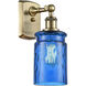 Ballston Candor LED 5 inch Antique Brass Sconce Wall Light in Princess Blue Waterglass, Ballston