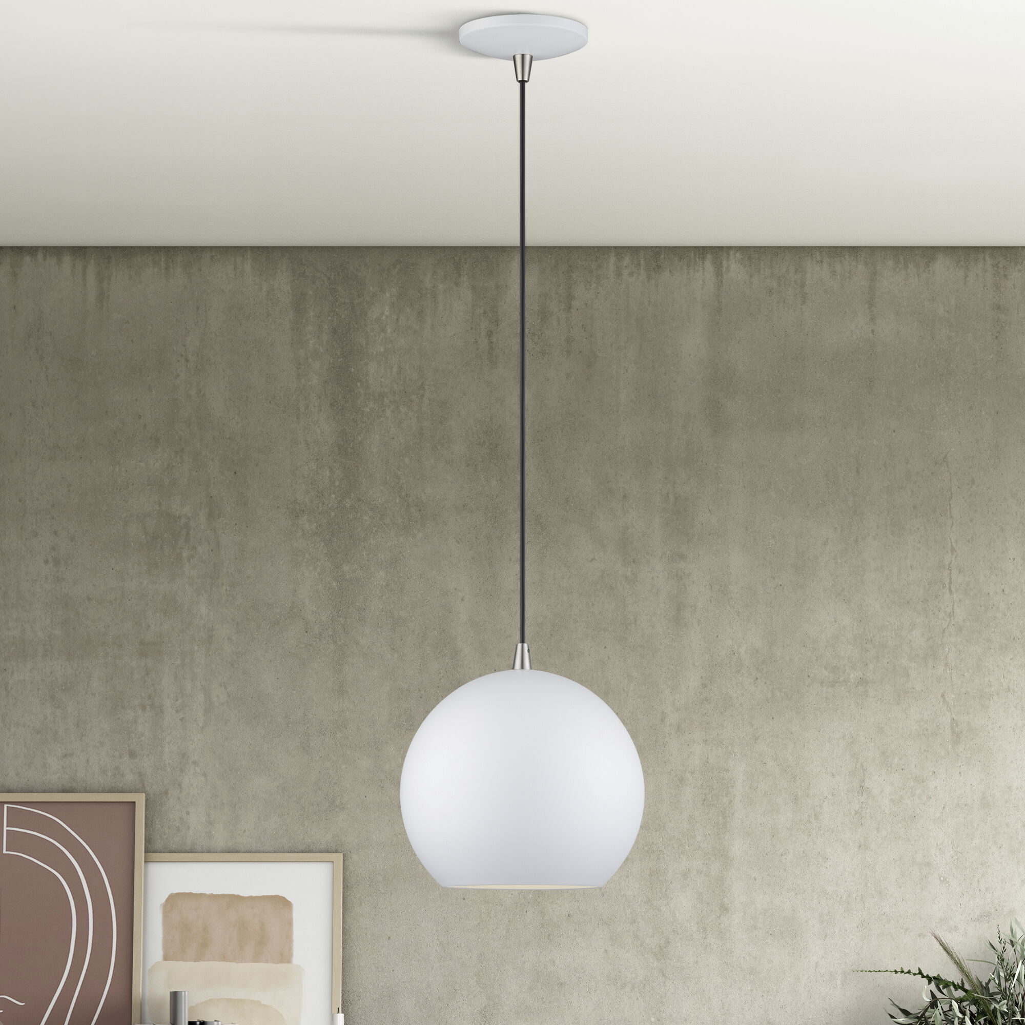 Kuppola 9.25 inch White with Brushed Nickel Accents Pendant Ceiling Light, Globe
