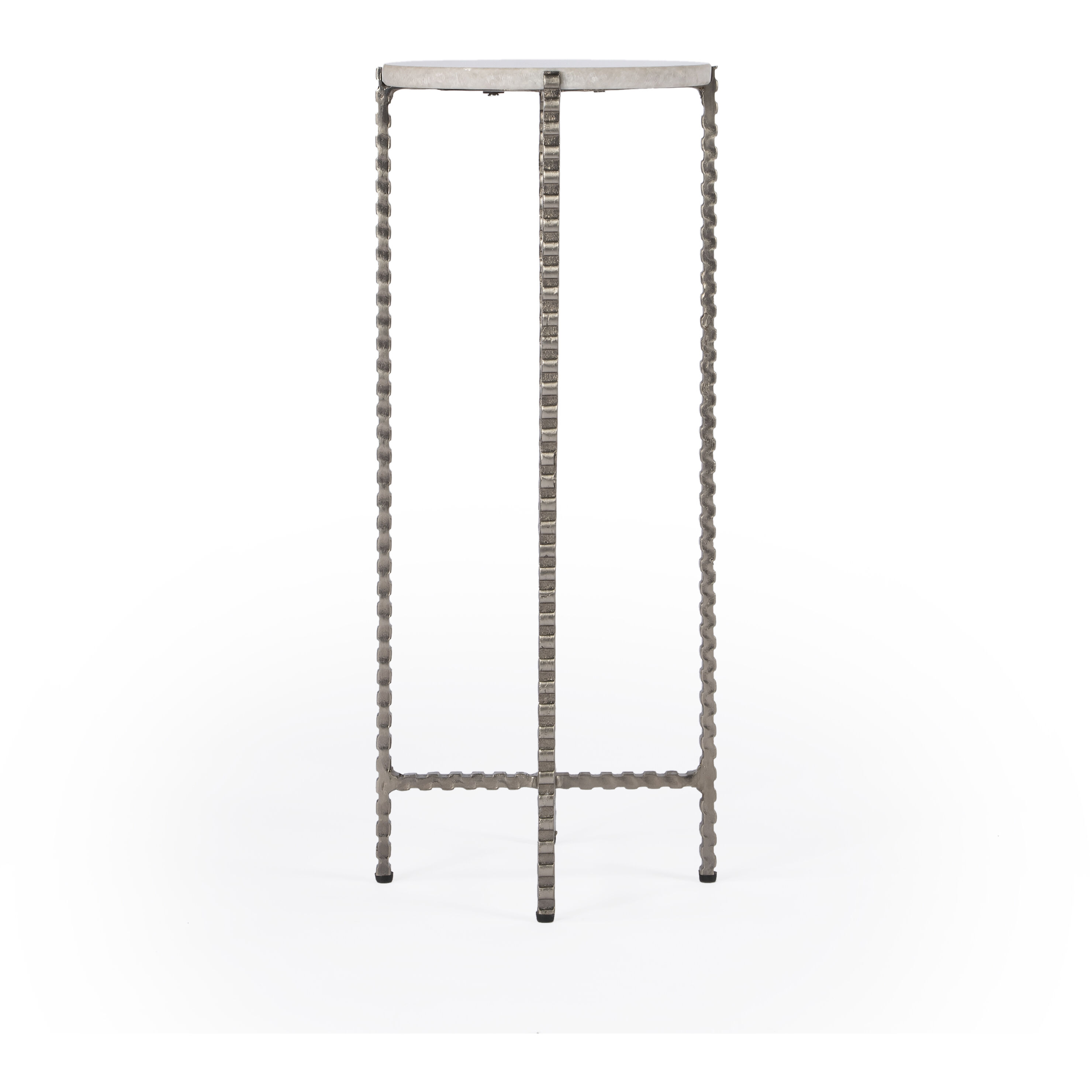 Nigella Marble and Silver Cross Legs Side Table in Multi-Color