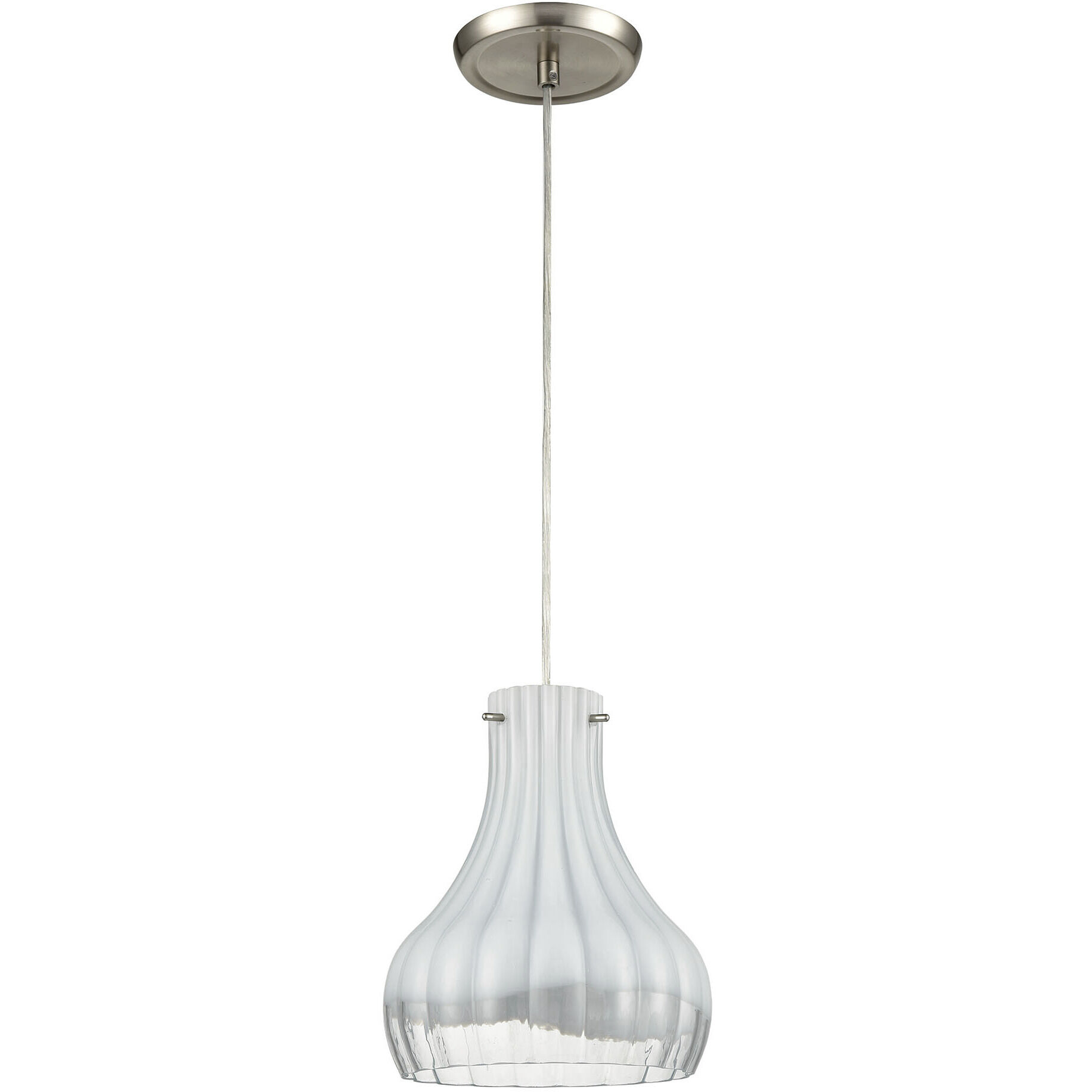 Coastal Scallop 1 Light 8 inch Satin Nickel Mini Pendant Ceiling Light in Opal White with Clear Glass