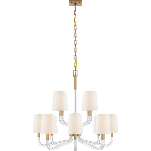 Chapman & Myers Reagan 12 Light 37 inch Antique-Burnished Brass and Crystal Two Tier Chandelier Ceiling Light in Linen, Medium