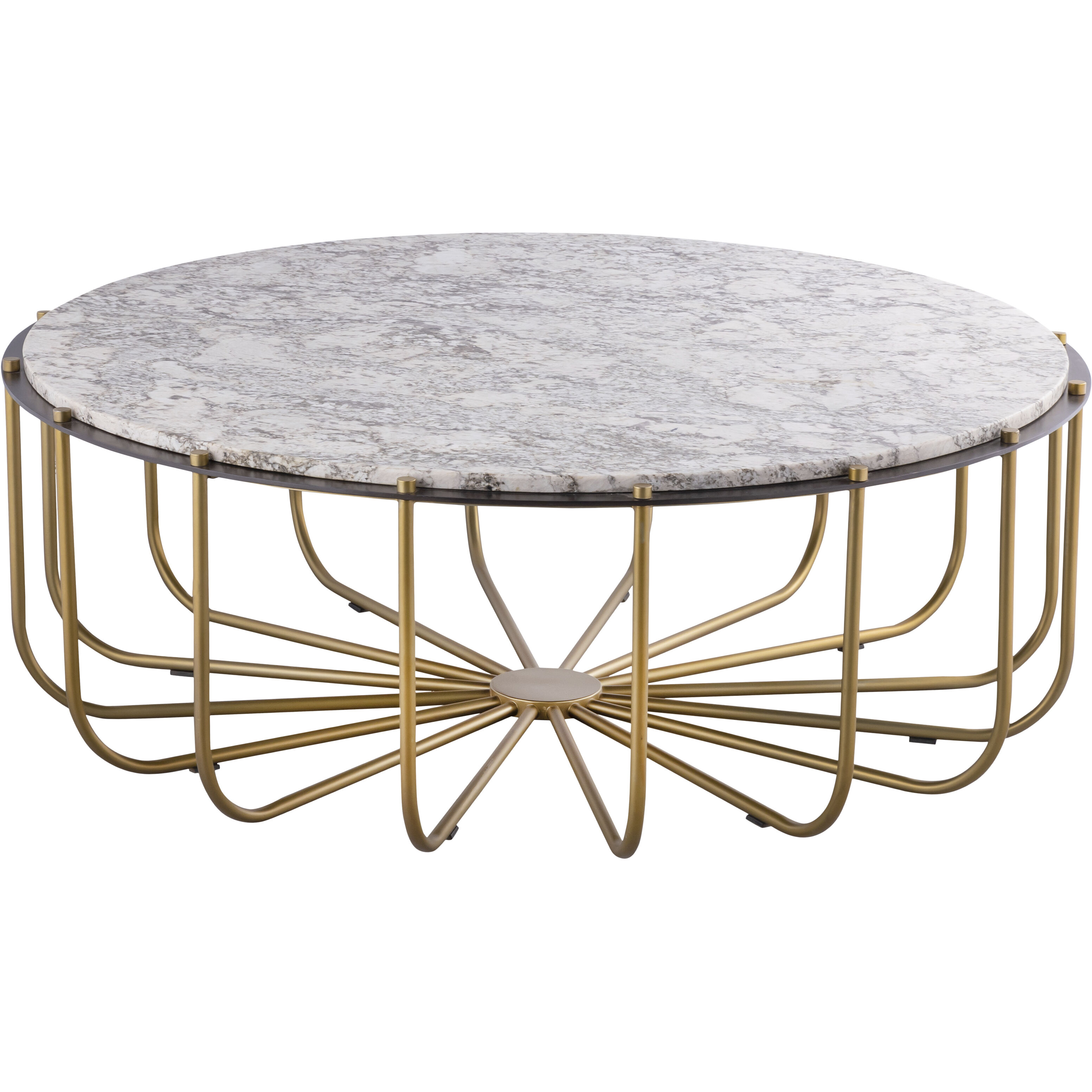 Demille 48 X 48 inch Satin Brass with Cream and Antique Bronze Coffee Table