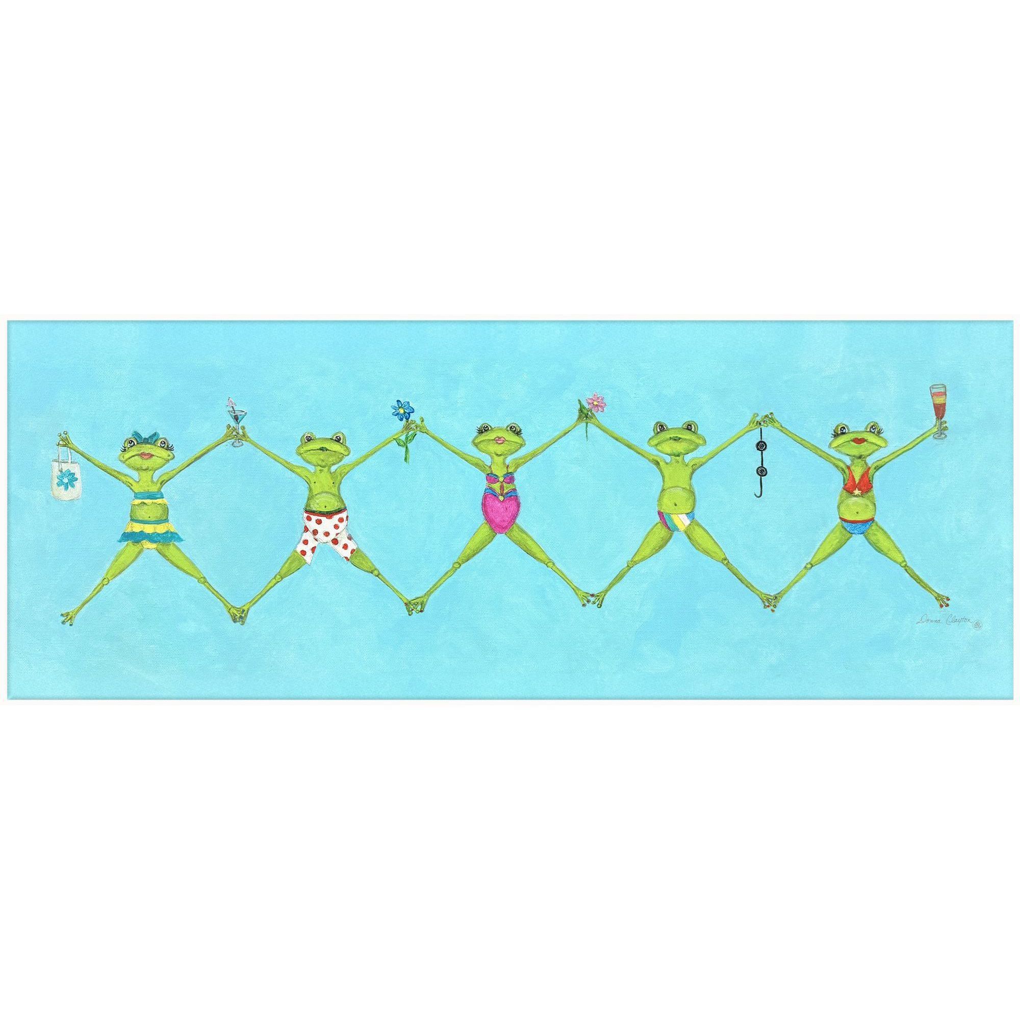 Froggy Beach Party Blue and Green and Multi and Pink Canvas, Propac