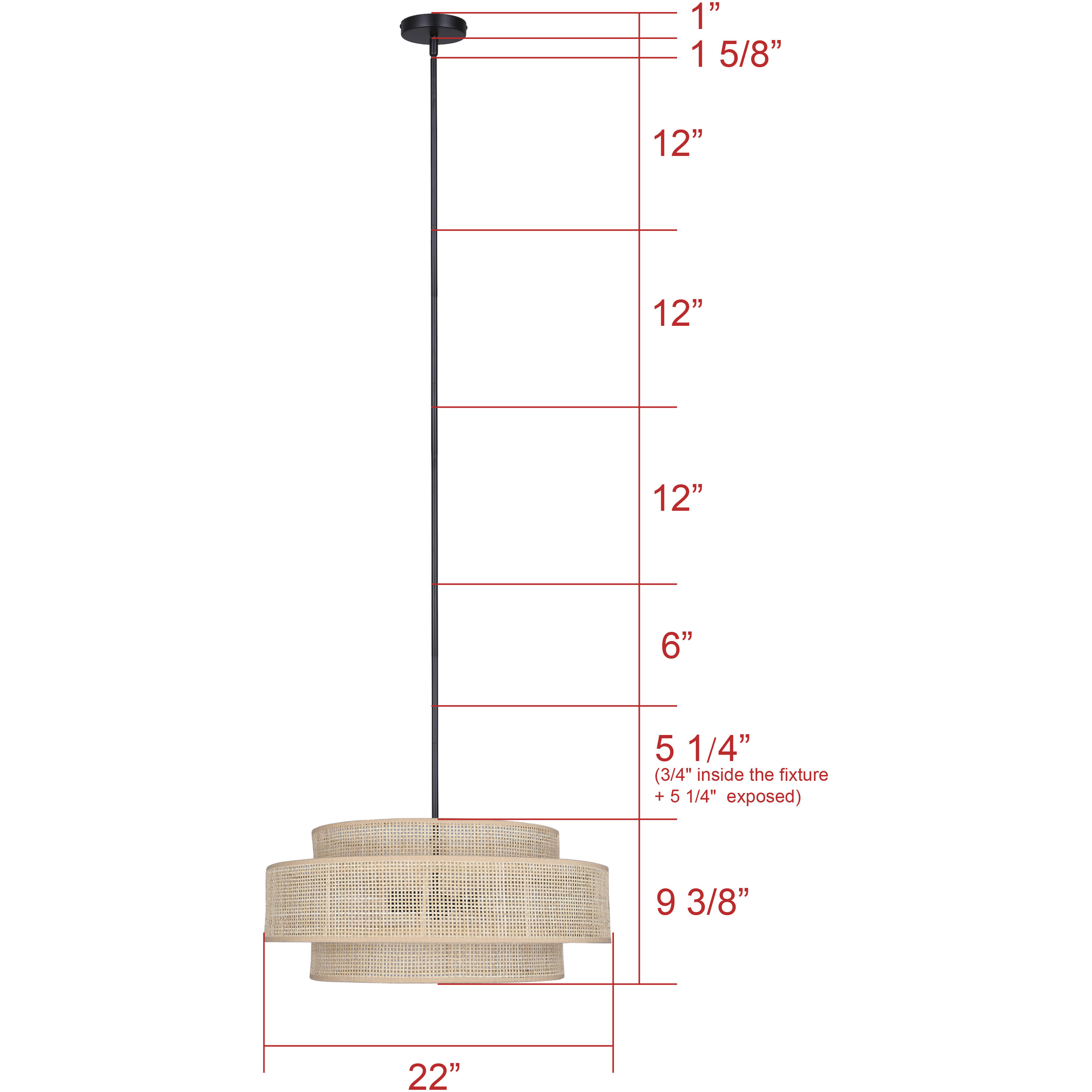 Bellamy 3 Light 22 inch Black Chandelier Ceiling Light in Natural Rattan