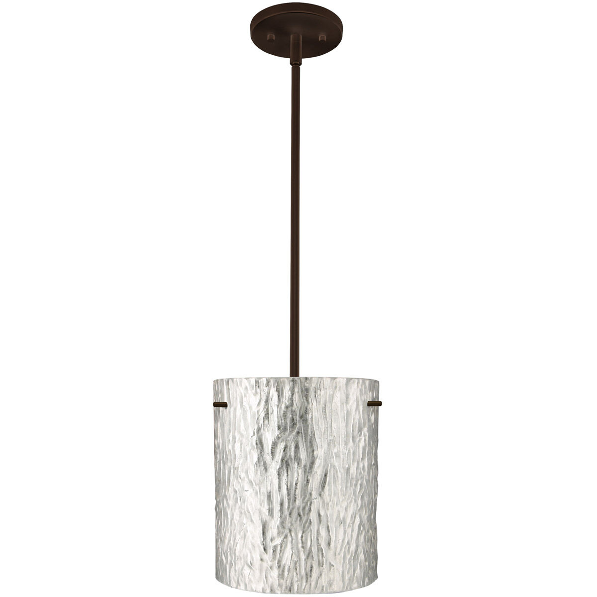 Tamburo 8 LED Bronze Stem Pendant Ceiling Light in Stone Silver Foil Glass