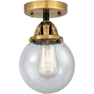 Nouveau 2 Beacon LED 6 inch Black Antique Brass and Matte Black Semi-Flush Mount Ceiling Light in Seedy Glass