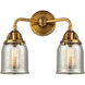 Nouveau 2 Small Bell 2 Light 13 inch Brushed Brass Bath Vanity Light Wall Light in Silver Plated Mercury Glass