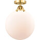 Nouveau 2 Beacon 1 Light 12 inch Satin Gold Semi-Flush Mount Ceiling Light in Matte White Glass