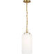 Thomas O'Brien Katie3 1 Light 7 inch Hand-Rubbed Antique Brass Cylinder Pendant Ceiling Light in White Glass