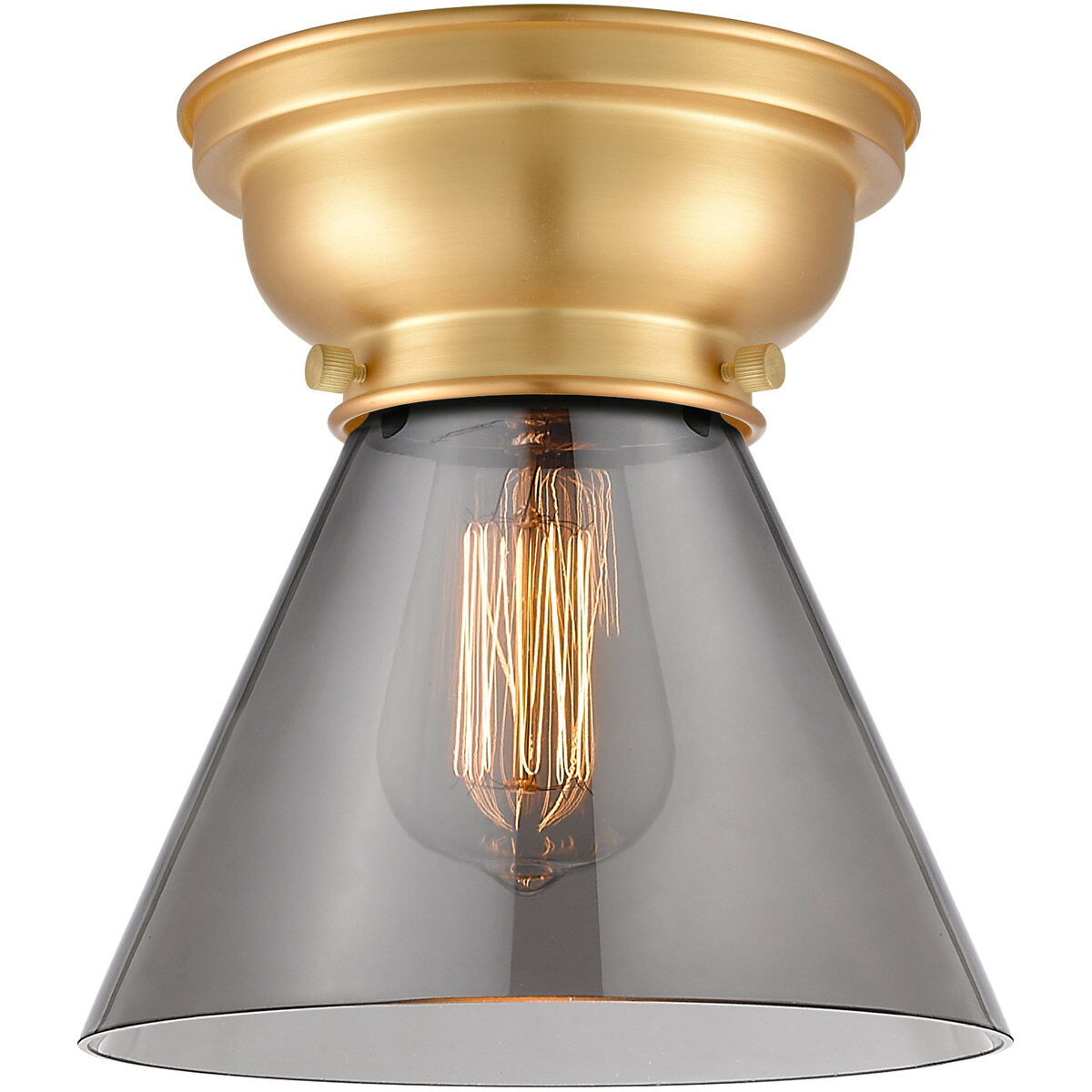 Aditi Large Cone 1 Light 8 inch Satin Gold Flush Mount Ceiling Light in Plated Smoke Glass, Aditi