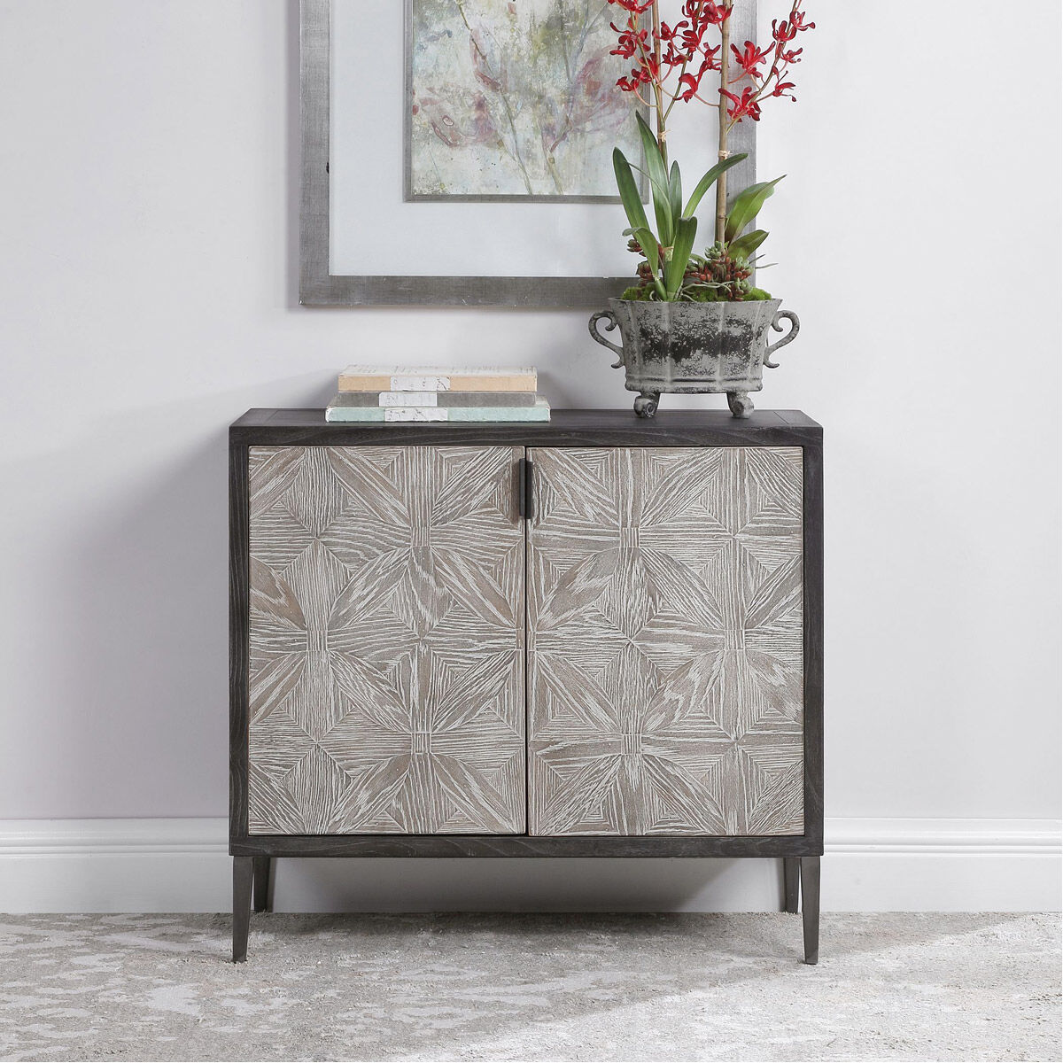 Laurentia Light Gray and Deep Black with Light Gray Glazing Accent Cabinet 