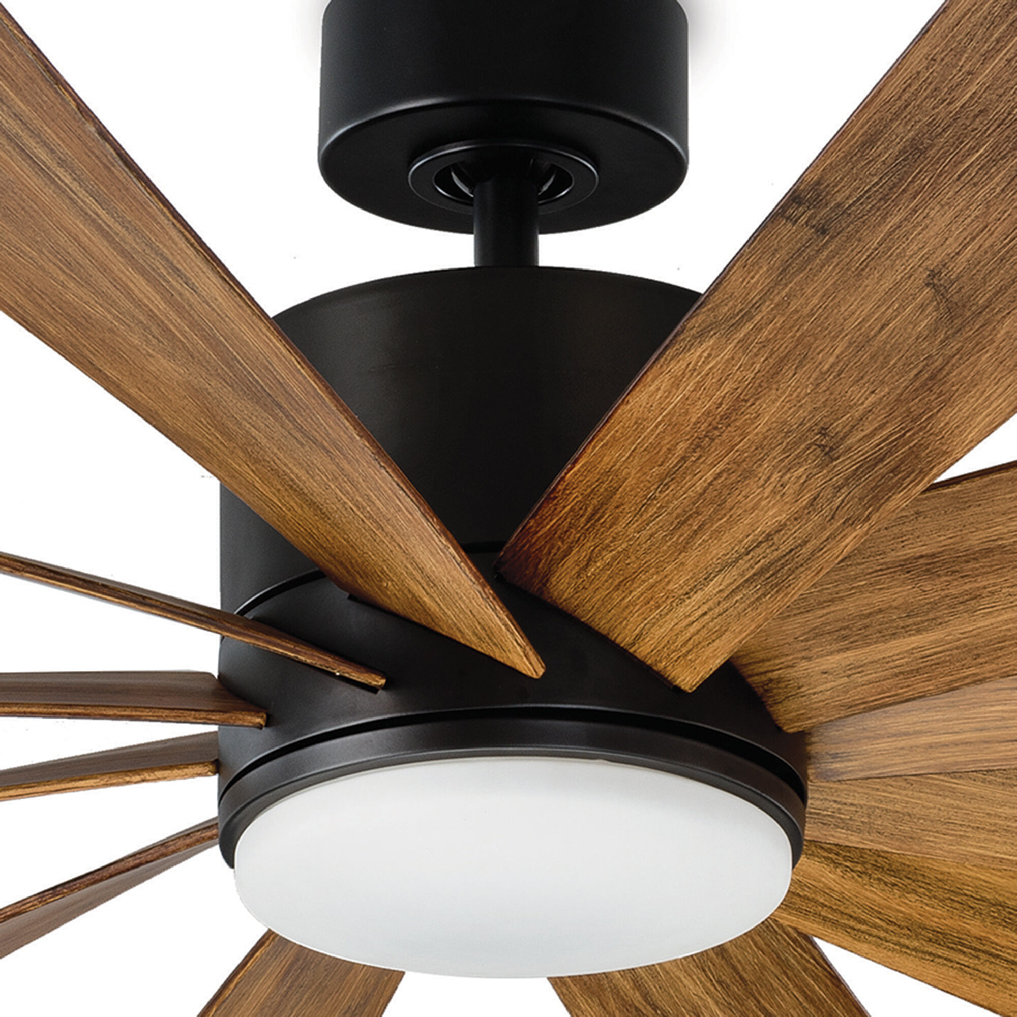 Windflower 80 inch Matte Black and Distressed Koa with Distressed Koa Blades Downrod Ceiling Fan in 3000K, Matte Black Distressed Koa, Smart Ceiling Fan