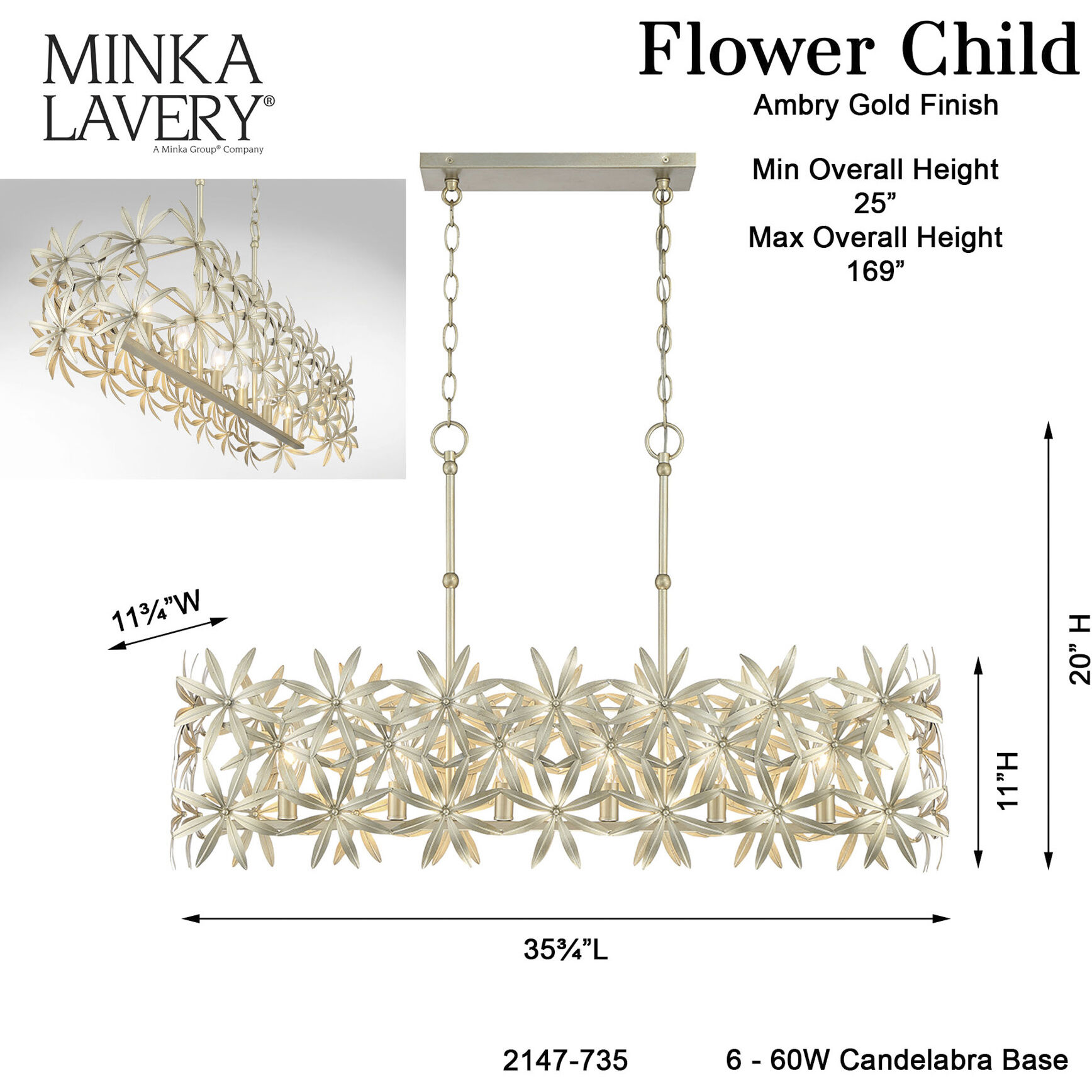 Flower Child 6 Light 38.5 inch Ambry Gold Island Light Ceiling Light