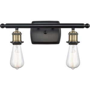 Ballston Bare Bulb 2 Light 16 inch Black Antique Brass Bath Vanity Light Wall Light, Ballston