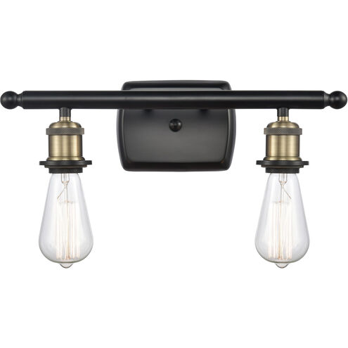 Ballston Bare Bulb 2 Light 16 inch Black Antique Brass Bath Vanity Light Wall Light, Ballston