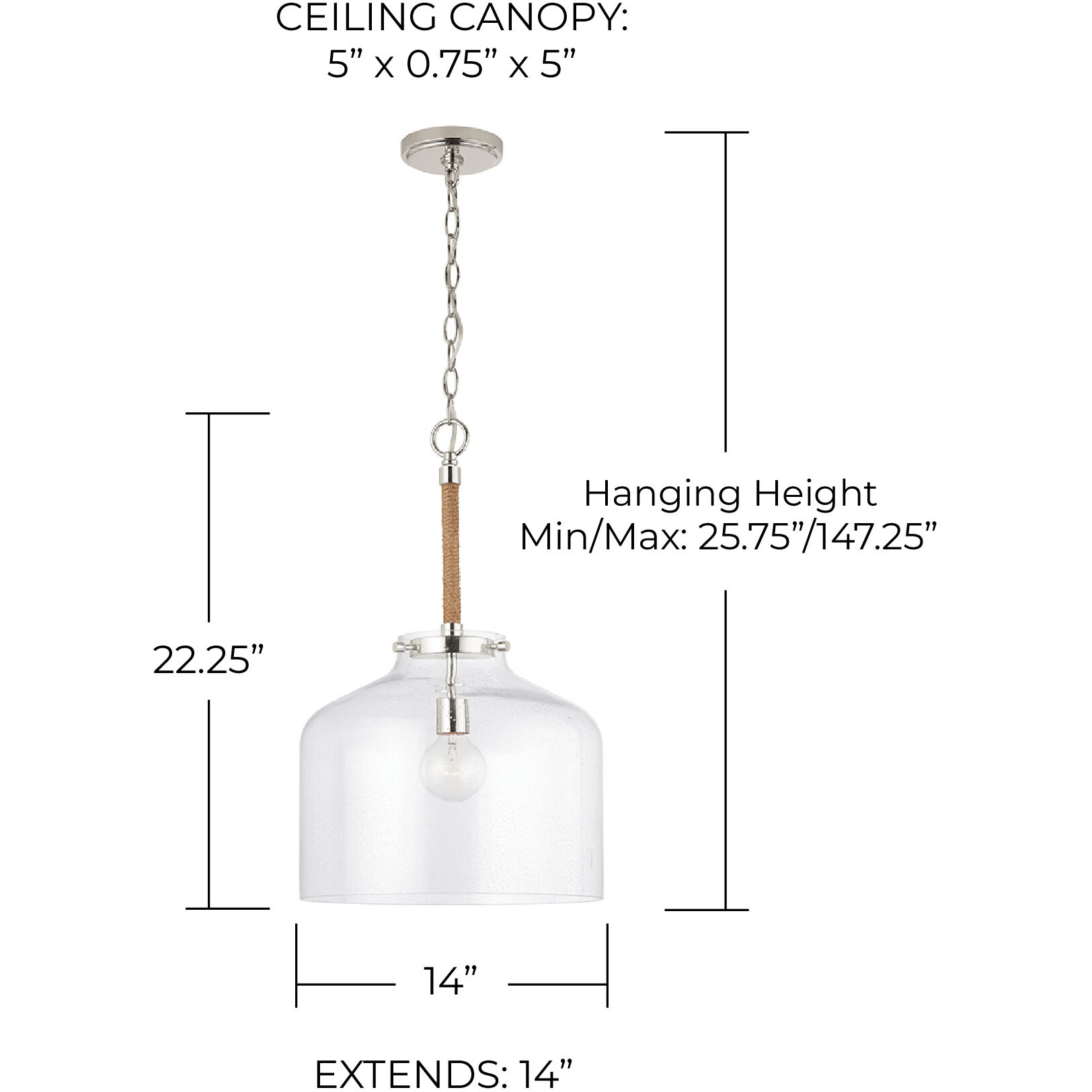 Corde 1 Light 14 inch Polished Nickel Pendant Ceiling Light
