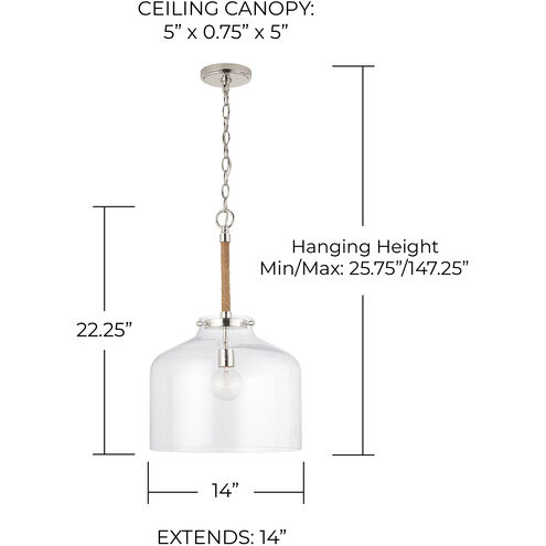 Corde 1 Light 14 inch Polished Nickel Pendant Ceiling Light