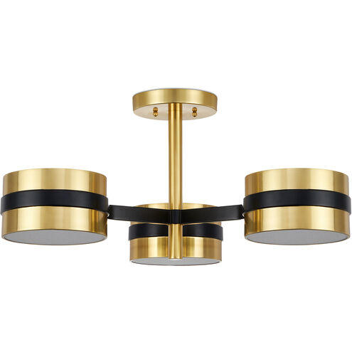 Heybrook 3 Light 26 inch Polished Brass/Black/White Semi-Flush Mount Ceiling Light