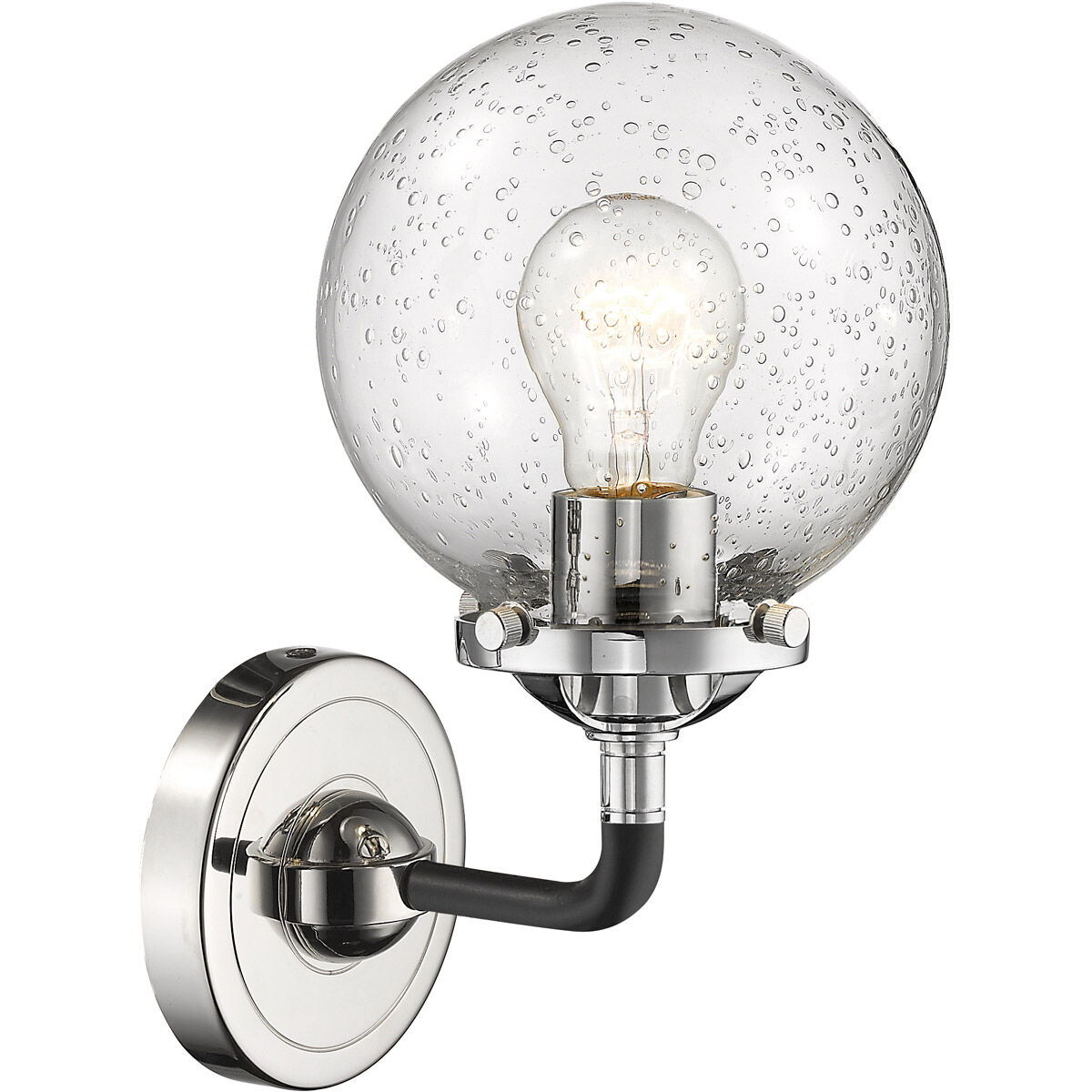 Nouveau Beacon LED 6 inch Black Polished Nickel Sconce Wall Light in Seedy Glass, Nouveau