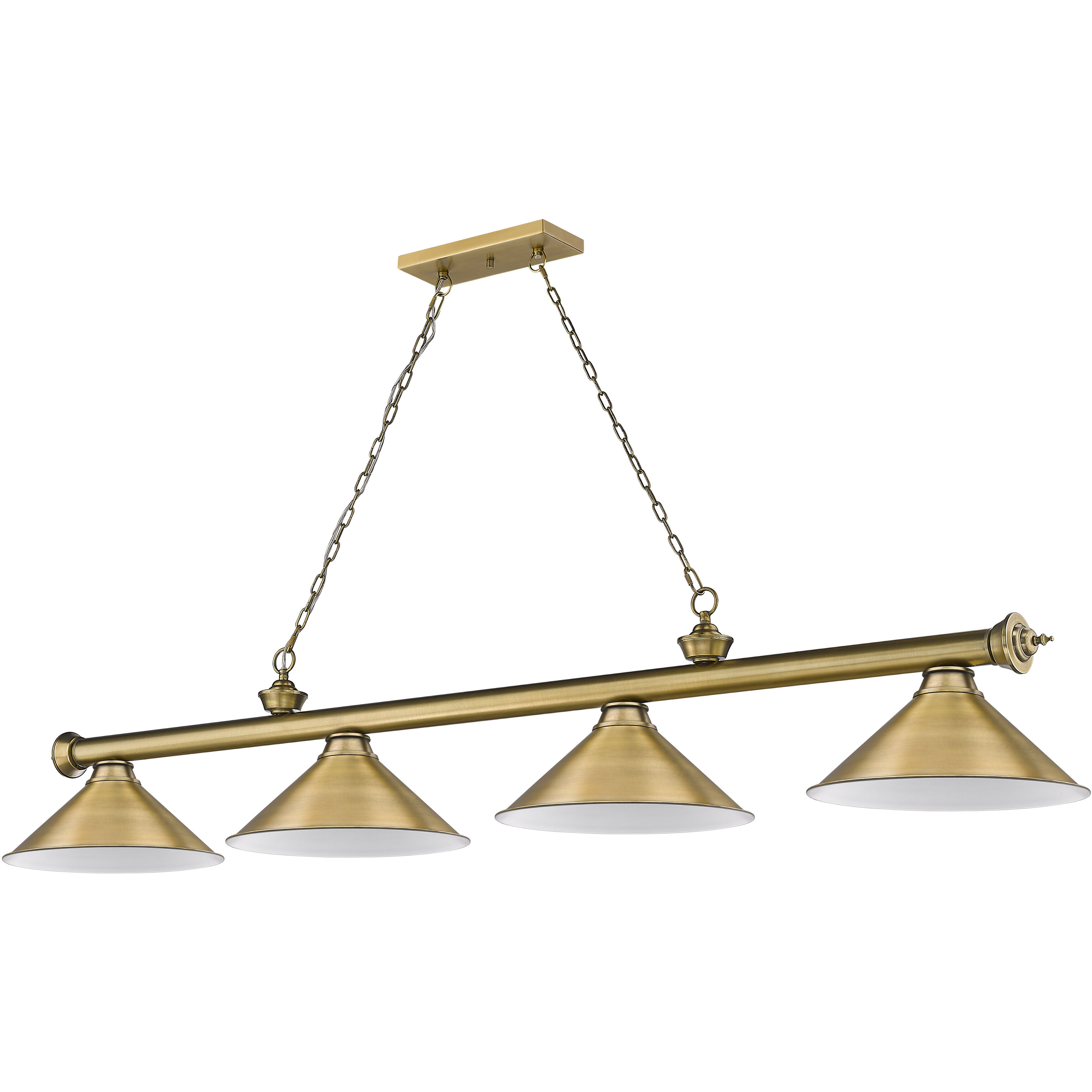 Cordon 4 Light 81.25 inch Rubbed Brass Billiard Ceiling Light in Rubbed Brass Metal