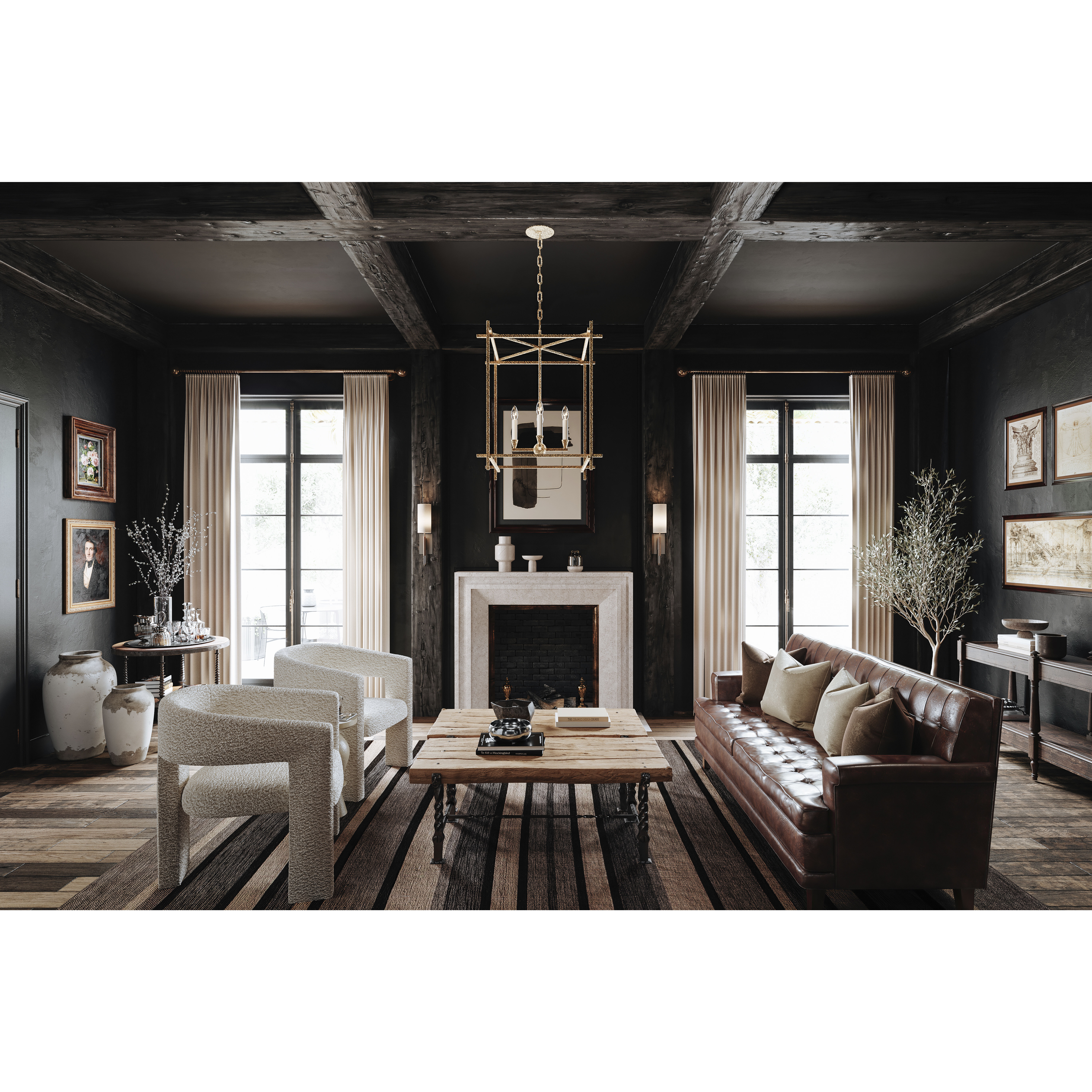 Huck 4 Light 22 inch Vintage Gold Leaf Pendant Ceiling Light