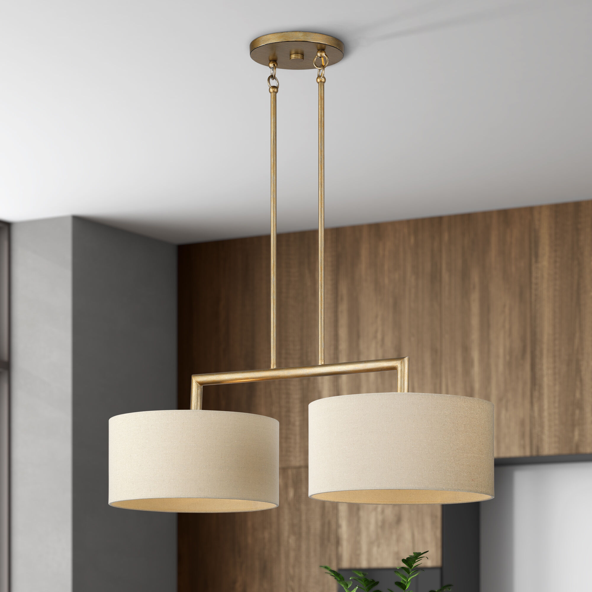 Bellingham 2 Light 35 inch Antique Gold Leaf Linear Chandelier Ceiling Light, Large