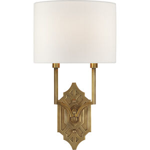 Thomas O'Brien Silhouette 2 Light 8.75 inch Hand-Rubbed Antique Brass Fretwork Sconce Wall Light in Linen