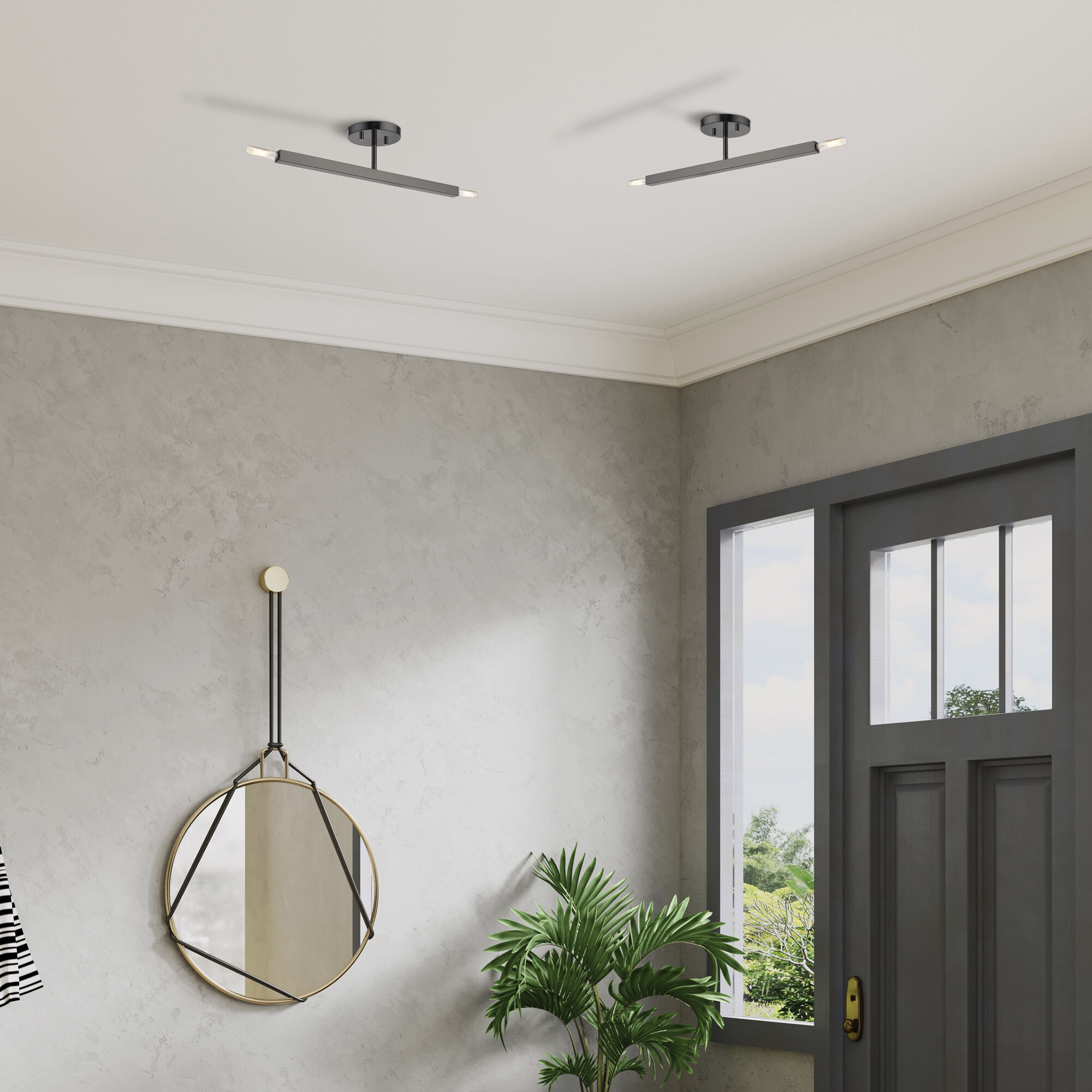 Monaco 2 Light 5.13 inch Black Chrome Semi-Flush Ceiling Light