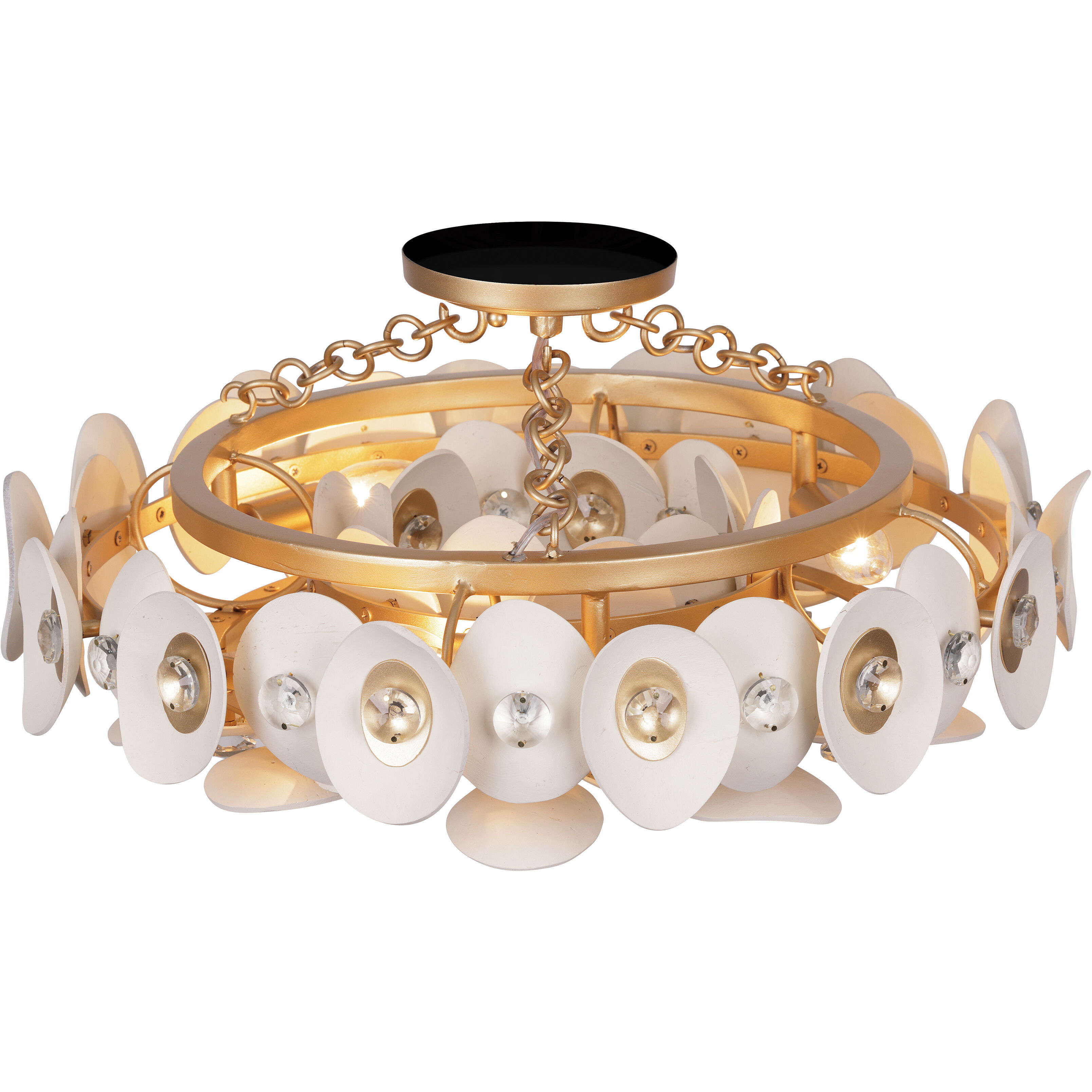 Niu 3 Light 20 inch Coconut Shell Gold / Coconut Shell White Semi Flush Ceiling Light