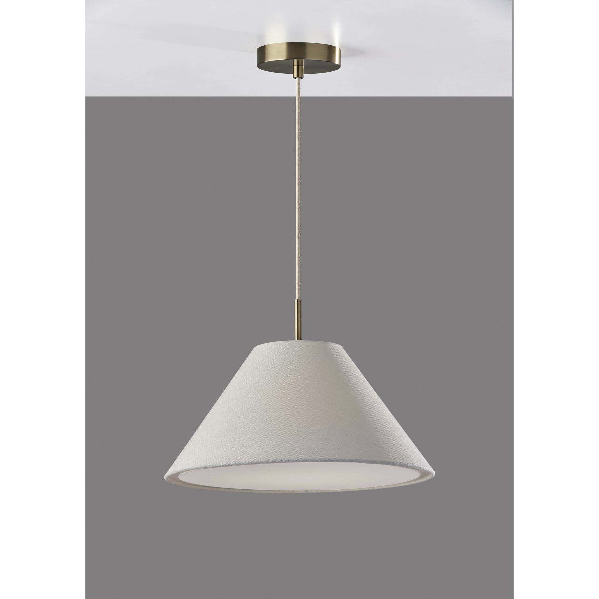 Hadley 18 inch White Textured Fabric and Antique Brass Pendant Ceiling Light