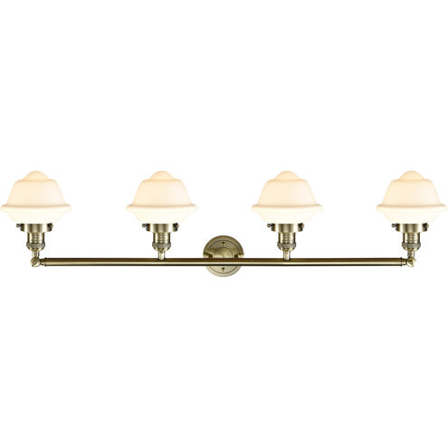 Franklin Restoration Small Oxford 4 Light 46 inch Antique Brass Bath Vanity Light Wall Light in Incandescent, Matte White Glass, Franklin Restoration