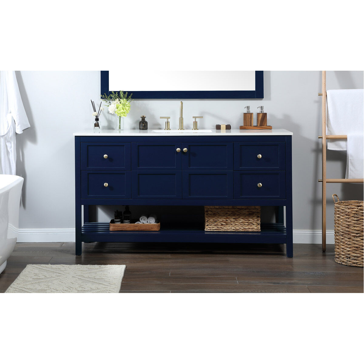 Theo 60 X 22 X 34 inch Blue Vanity Sink Set