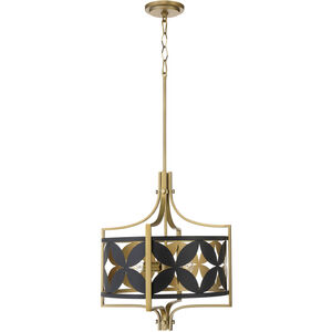 Mariposa 3 Light 19.5 inch Matte Black with Aged Brass Pendant Ceiling Light