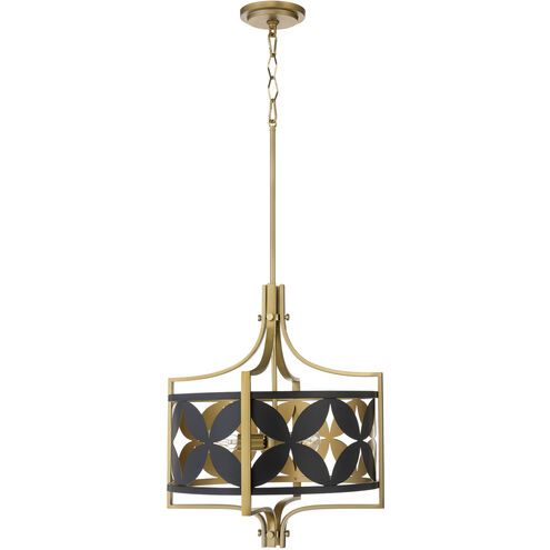 Mariposa 3 Light 19.5 inch Matte Black with Aged Brass Pendant Ceiling Light