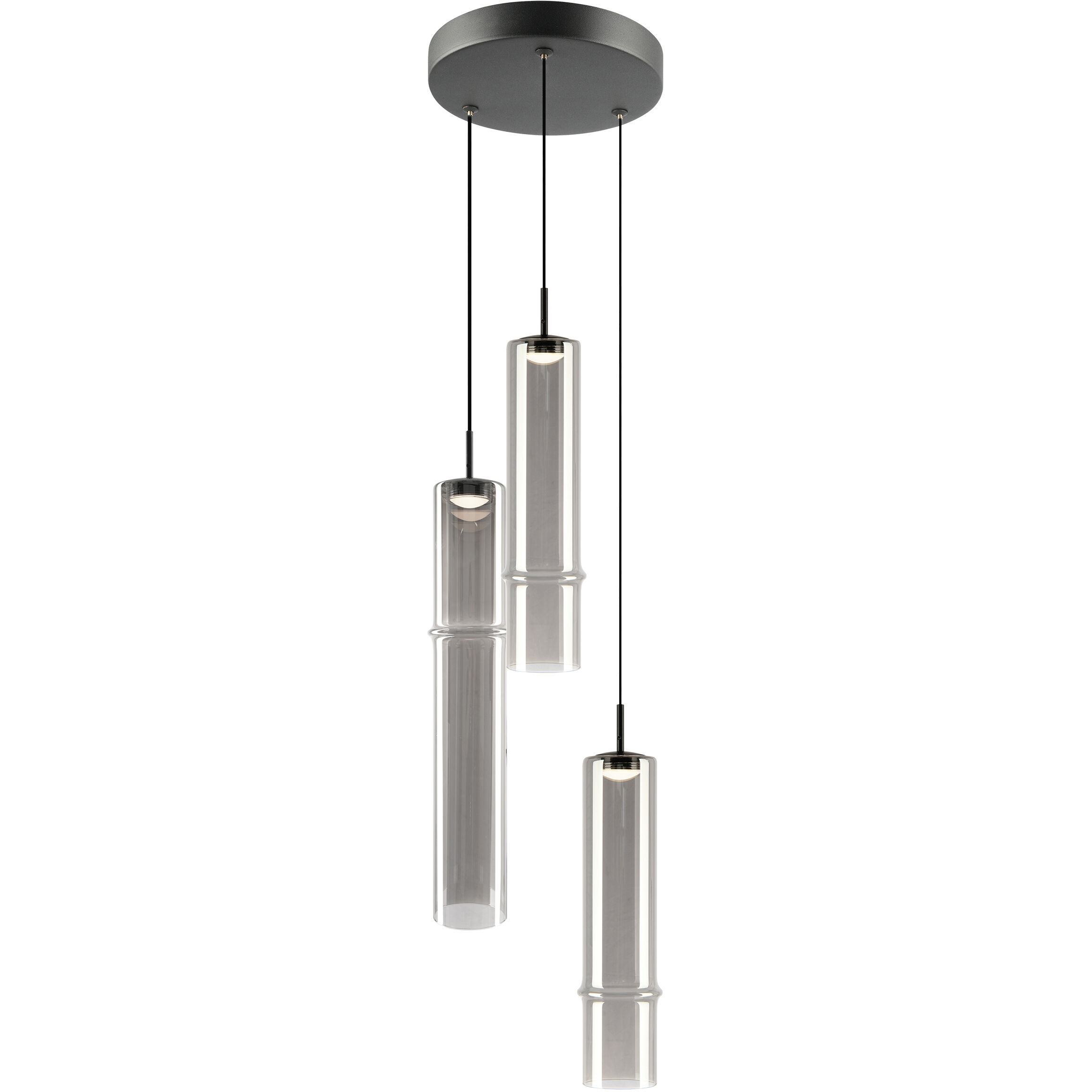 Bambu 3 Light 11.38 inch Matte Black and Smoked Glass Pendant Ceiling Light