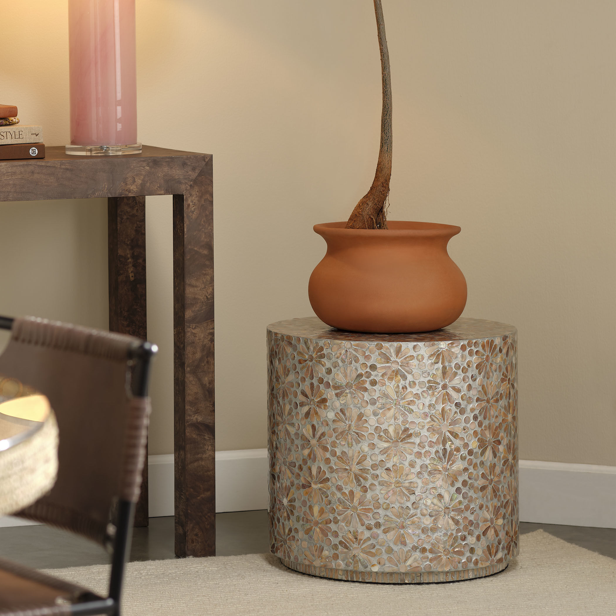 Marigold 19.75 X 18.5 inch Pink Mother of Pearl Side Table, Inline