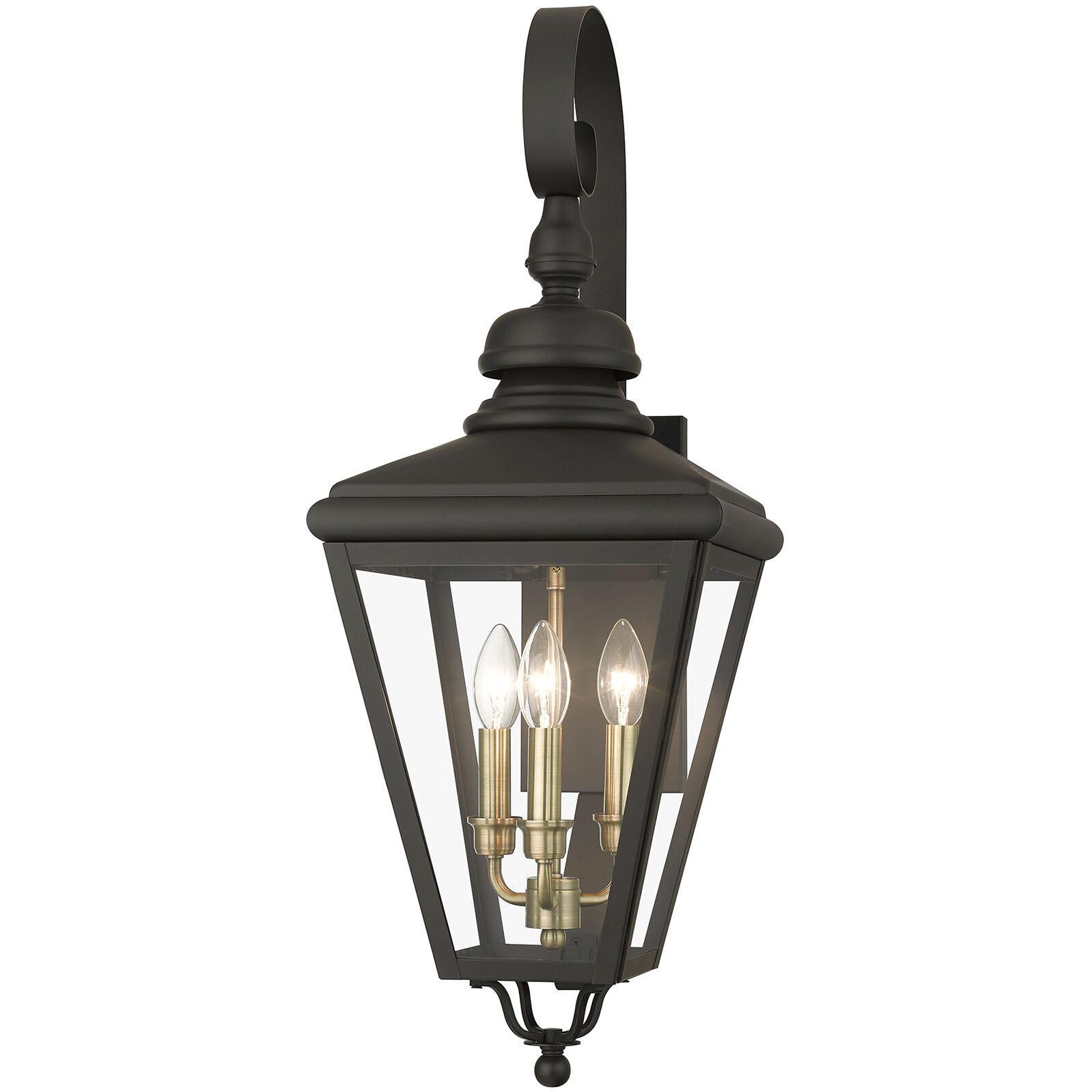 Adams 3 Light 10.63 inch Bronze with Antique Brass Finish Cluster Outdoor Large Wall Lantern Wall Light