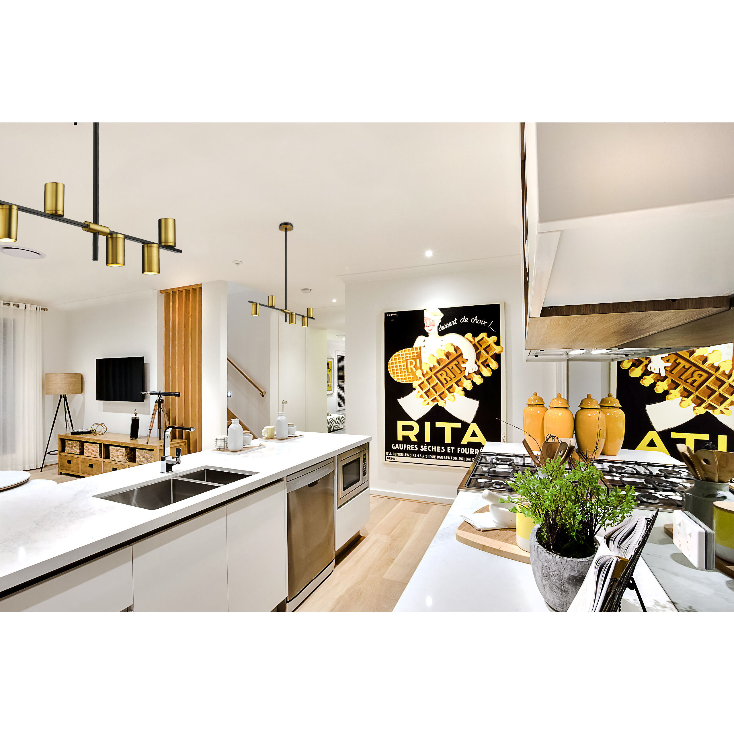 Calumet 5 Light 38 inch Matte Black and Olde Brass Linear Chandelier Ceiling Light