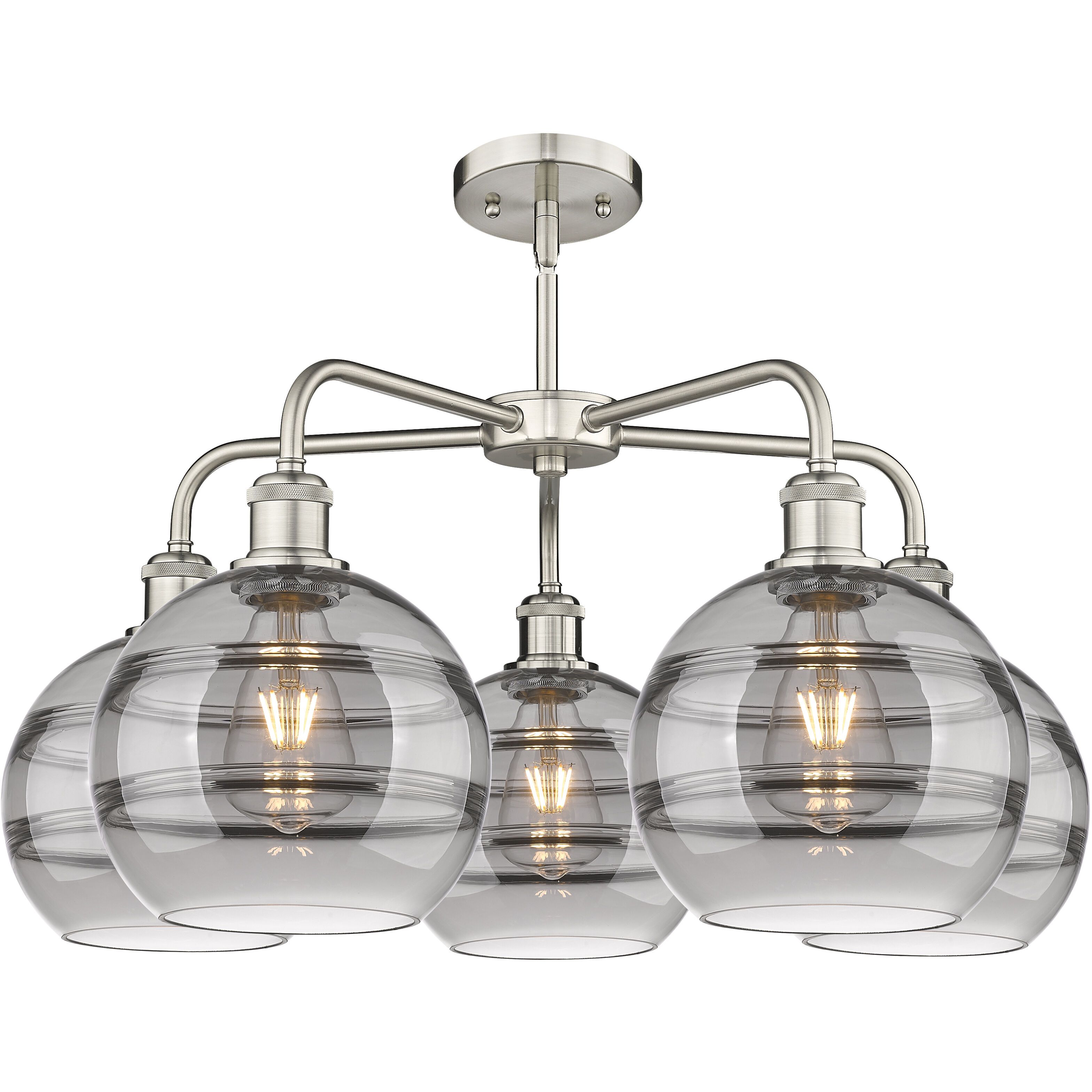 Ballston Rochester 5 Light 26 inch Satin Nickel Stem Hung Chandelier Ceiling Light