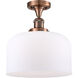 Franklin Restoration X-Large Bell 1 Light 12 inch Antique Copper Semi-Flush Mount Ceiling Light in Matte White Glass, Franklin Restoration