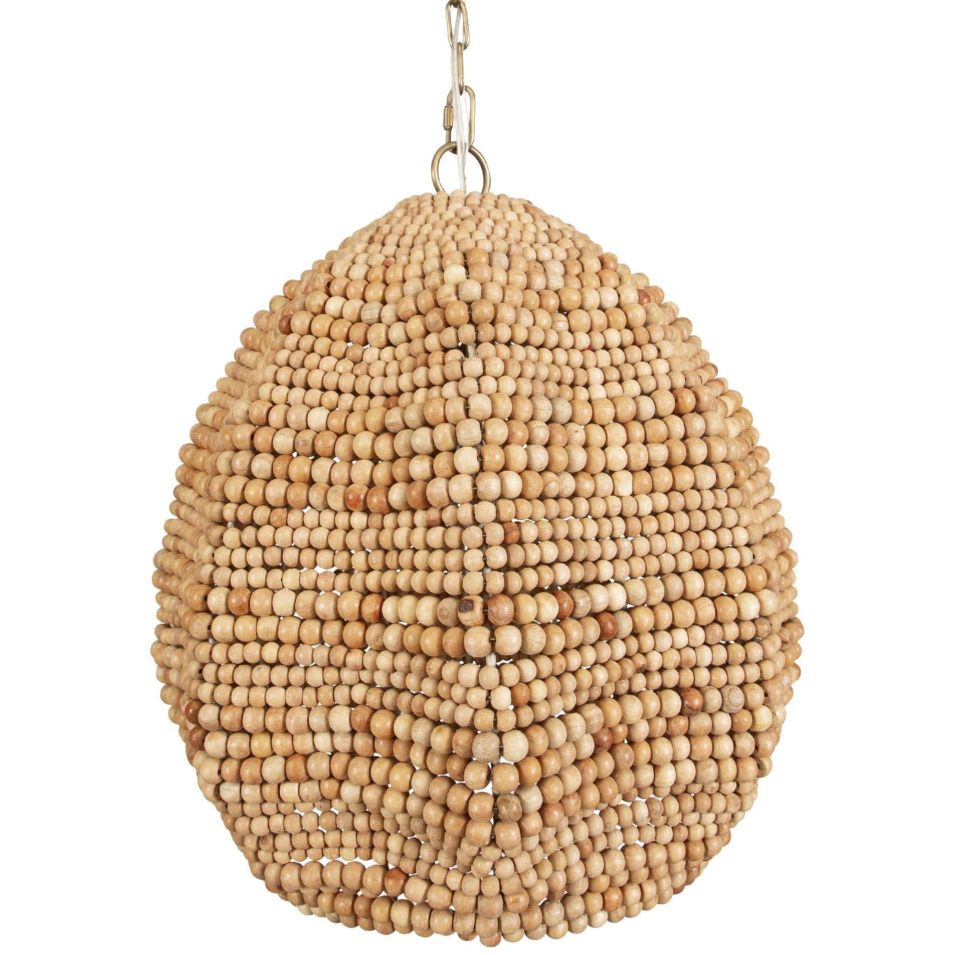 Kauri 1 Light 18 inch Natural Wooden Beads and Antique Brass Pendant Ceiling Light