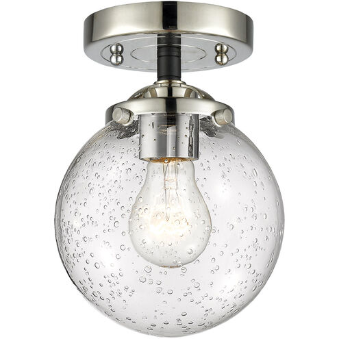 Nouveau Beacon LED 6 inch Black Polished Nickel Semi-Flush Mount Ceiling Light in Seedy Glass, Nouveau