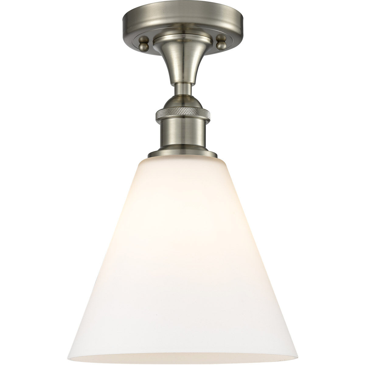 Ballston Cone 1 Light 8 inch Brushed Satin Nickel Semi-Flush Mount Ceiling Light in Matte White Glass